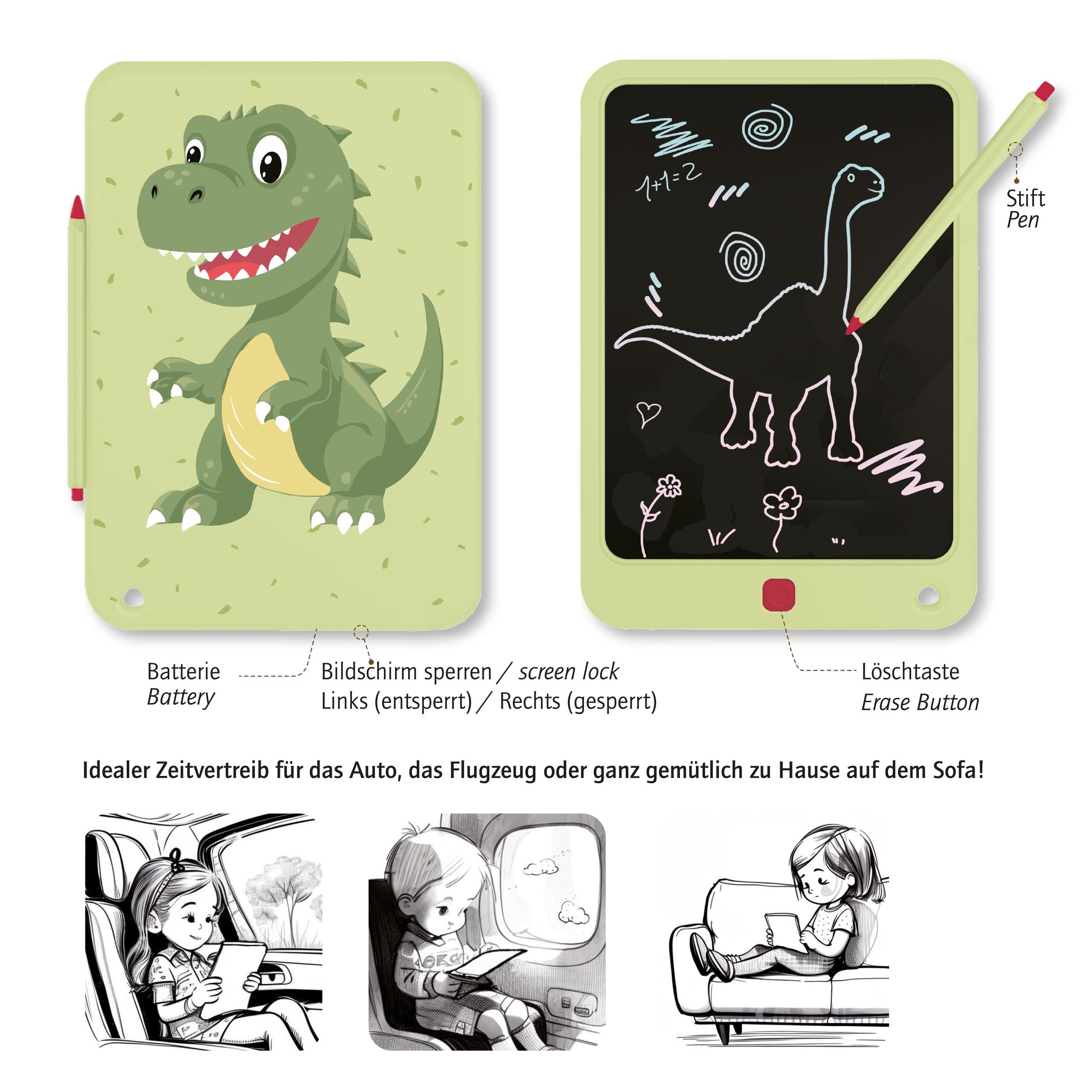 Lutz Mauder Pizarra mágica LCD para niños a partir de 3 años, diseño de dinosaurios