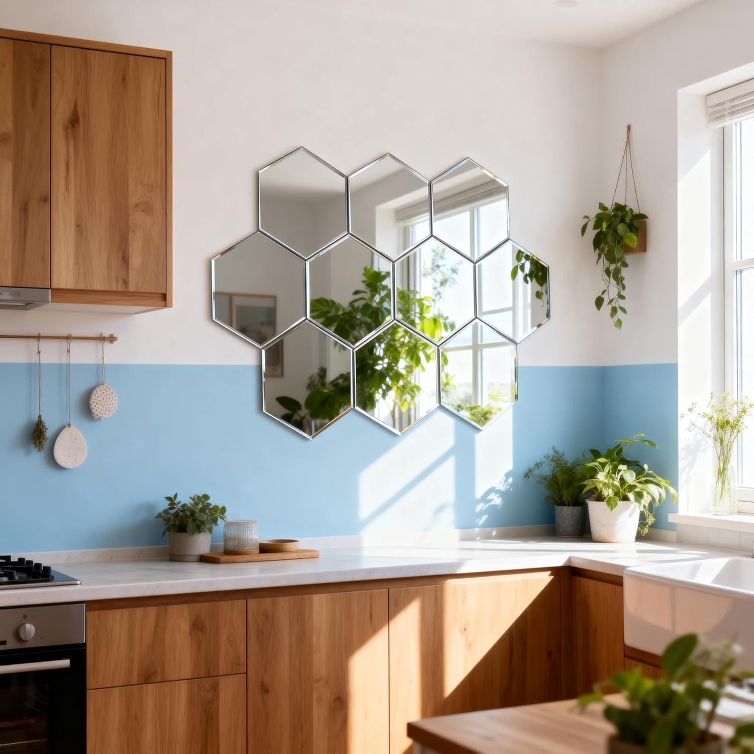 Reflections Glass Mirror 8x8 Beveled Hexagon Decorative Tile-Peel and Stick (50)