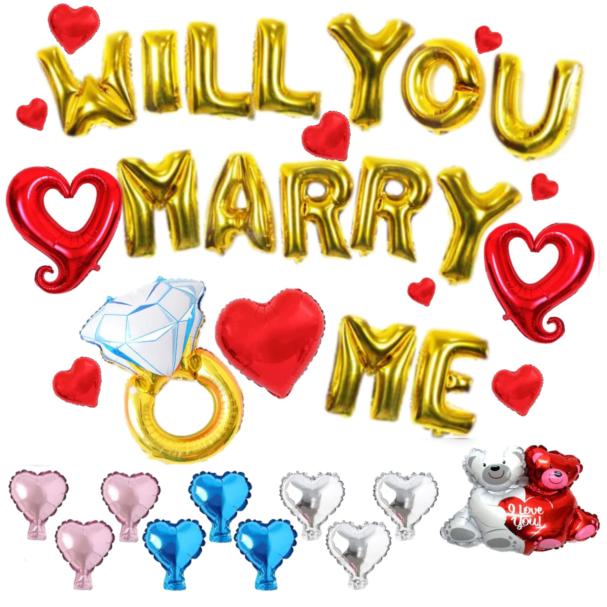 Anopono プロポーズ 求婚 バルーン セット WILL YOU MARRY ME 指輪 くまさん アルファベット 風船 飾りつけ キット