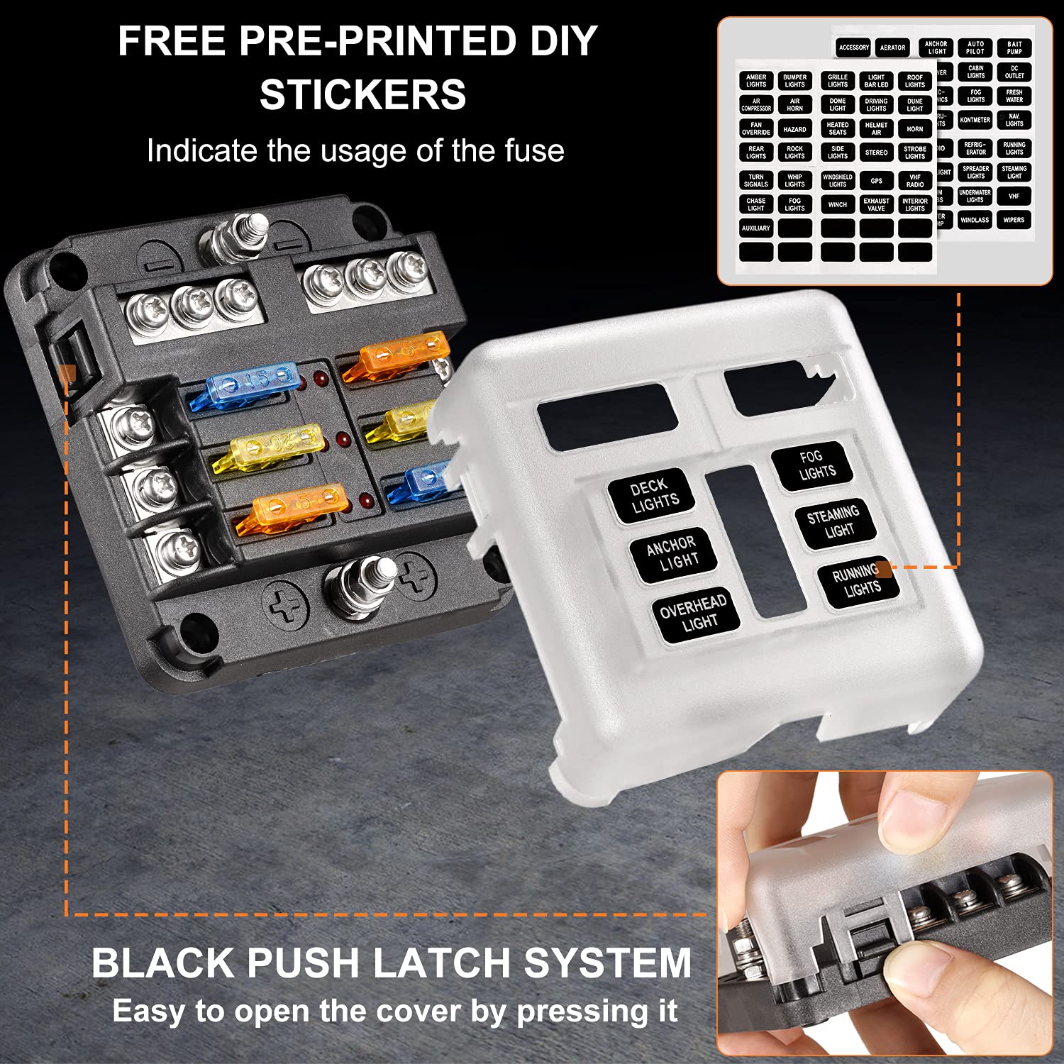 Bloc De Fusibles étanche à 6 Voies Avec Indicateur LED Et Boîtier Marin