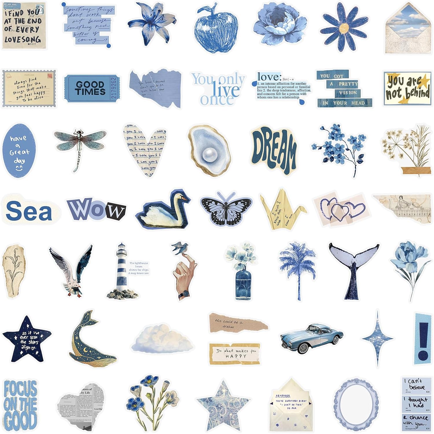 50Pcs Retro Artistic Blue Stickers.colourful-B21 image 5