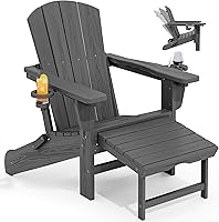 Vista 29 de KINGYES Silla Adirondack Plegable Ajustable con Reposapiés y Organizador de Reposabrazos Multifuncional 4 en 1, Silla Reclinable Adirondack Plegable