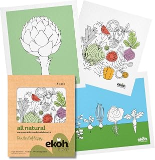 EKOH Swedish Kitchen Dishcloths - Vibrant Natural Designer Kitchen Cloths - Reusable Eco Sponge Cleaning Cloths - Absorbent Dish Cloth Quick Drying Washable Wipes - No Odor Hand Towel (3 sets) (White Blue Green Sage Artichoke Veggies)