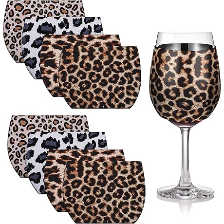 Leopard Print Wine Glass Koozie Sleeve - 8 Pack