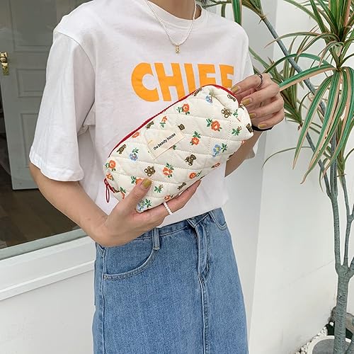 Miniatura 2 de Bolsa de maquillaje floral kawaii, bolsa para cosméticos y cosméticos, bolsa de viaje estética, organizadora de bolsa de aseo acolchada estilo