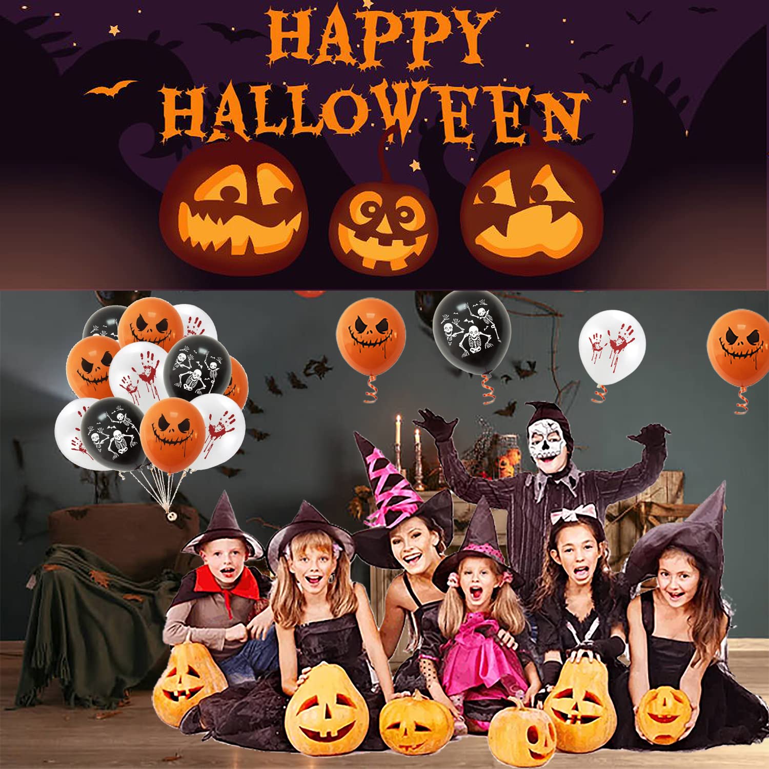 Amscan Latex-Ballons Geister-Motiv – 3 Stück, Weiß, Mit Bändern, Für Halloween-Deko & Party