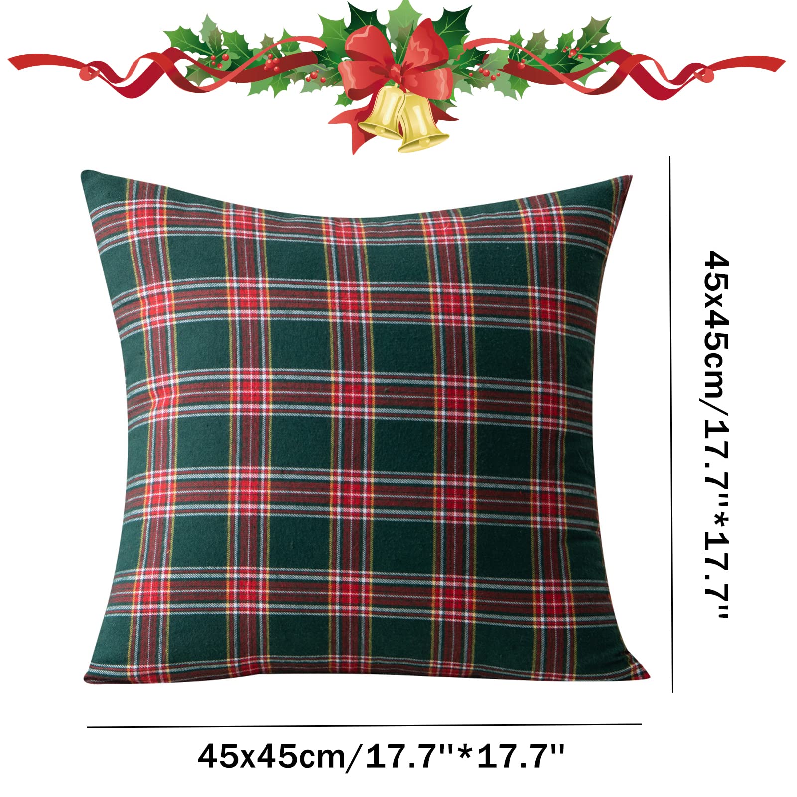 Qelus Christmas Cushion Covers set of 4, Tartan Scottish Throw Pillow Cases, Plaid Check Pillow Covers 45 x 45 cm - Image 4