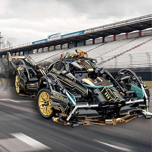 Miniatura 4 de Kit de modelo de coche RC a escala 114, superdeportivo retro negro y dorado con control de aplicación, luces LED y puertas de tijera funcionales