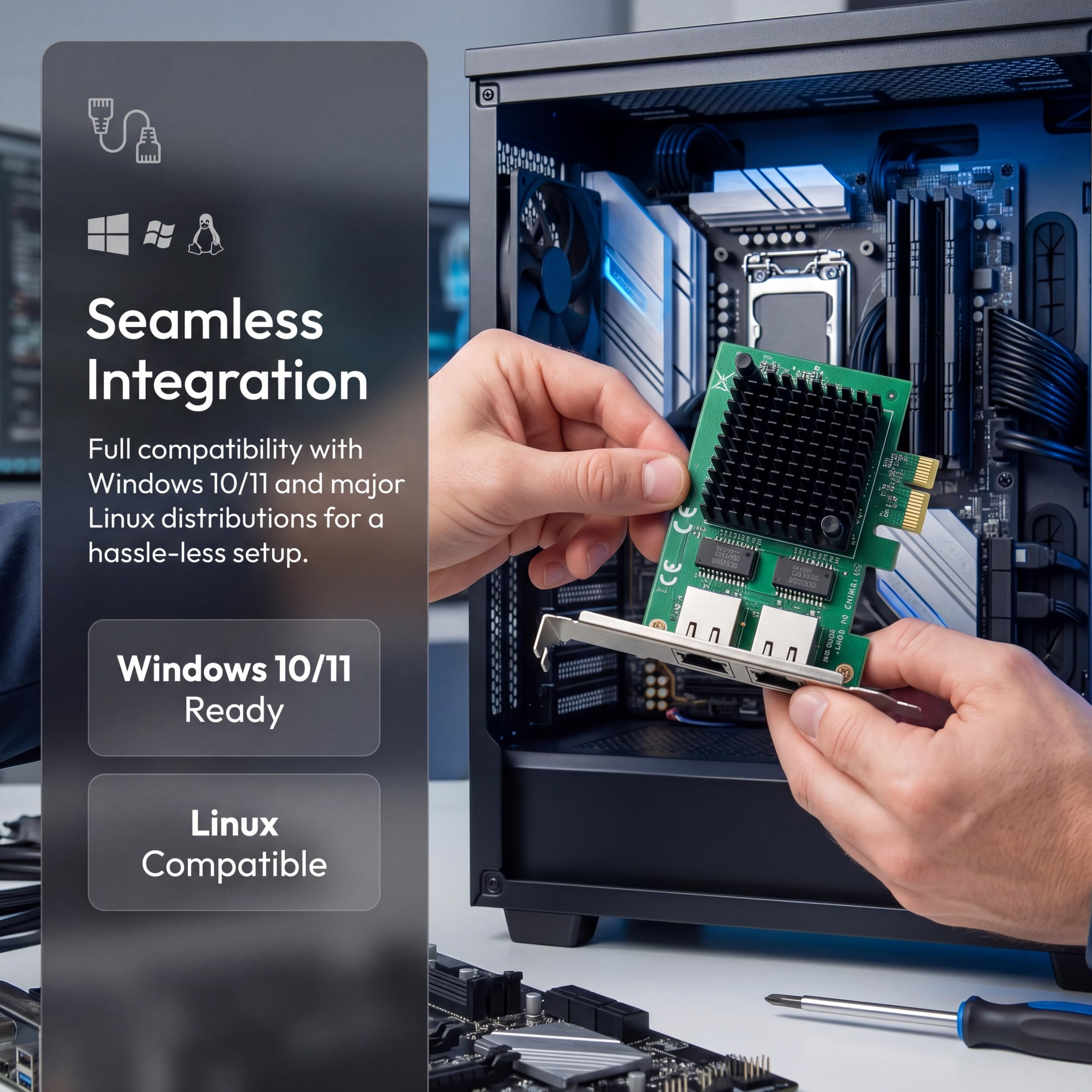 Dual PCIe 3.1 2.5GBase-T Netzwerk Adapter mit Intel I225-V 2500/1000/100Mbps PCI Express Gigabit Ethernet NIC Karte RJ45 LAN Controller für Windows 10/11 mit Low Profile Halterung