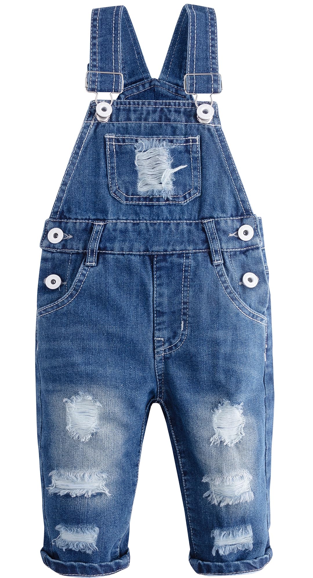 KIDSCOOL Baby Jeans-Overalls, Unisex Zerrissener Latzhose Sommer Playanzug | Unisex Jeans-Bib-Romper, Zerrissenes Design, Baby Jumpsuit Outfit