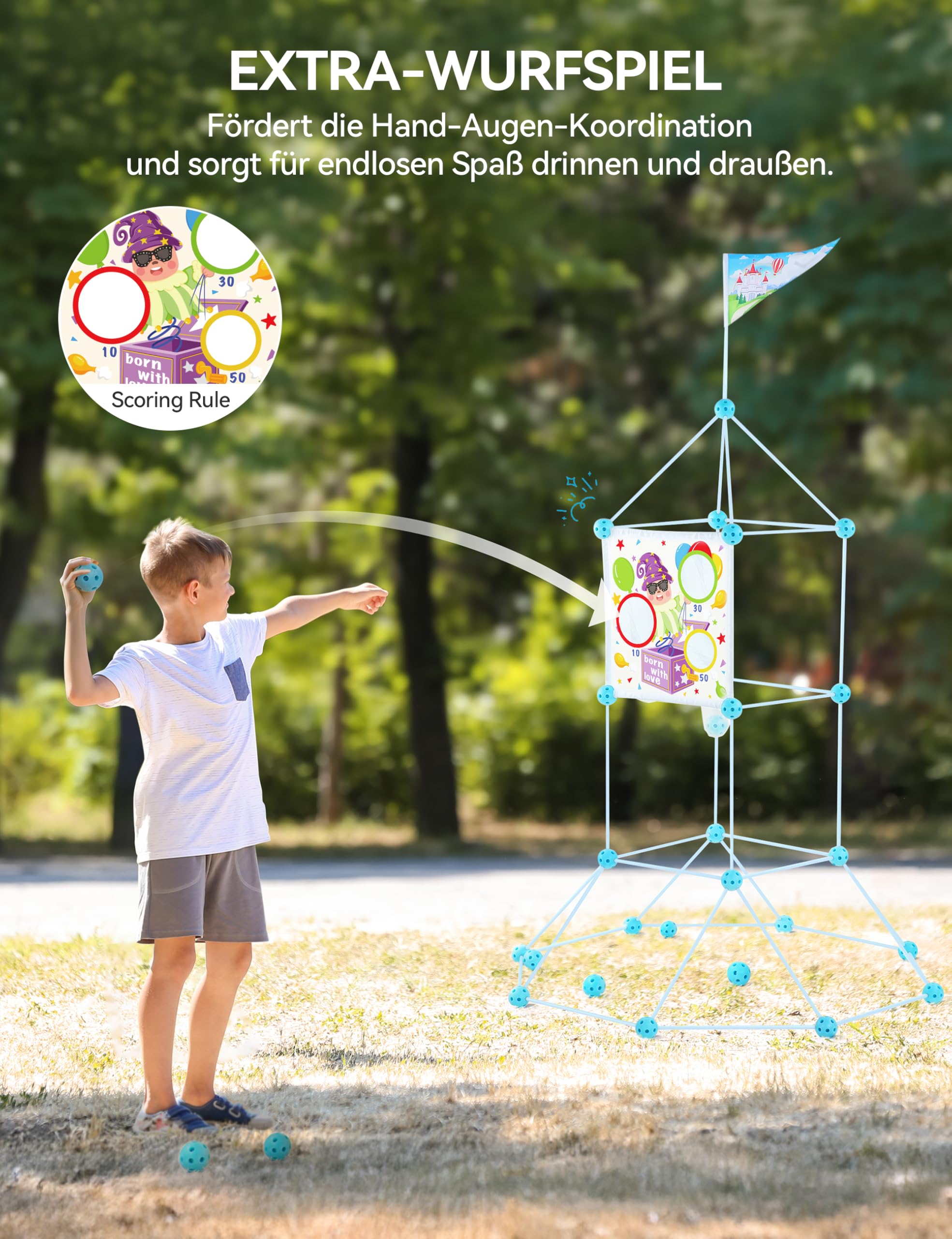 besrey Höhle Bauen Kinder – 144PCS Konstruktionsspielzeug mit Wurfspiel, Kinder Höhle, Outdoor Garten Spielzeug, Kreatives Bauset für Indoor/Outdoor, XXL Bausteine, Höhlenbauset | STEM Konstruktionsspielzeug mit Wurfspiel & Nachtleuchtende Höhlenbauset