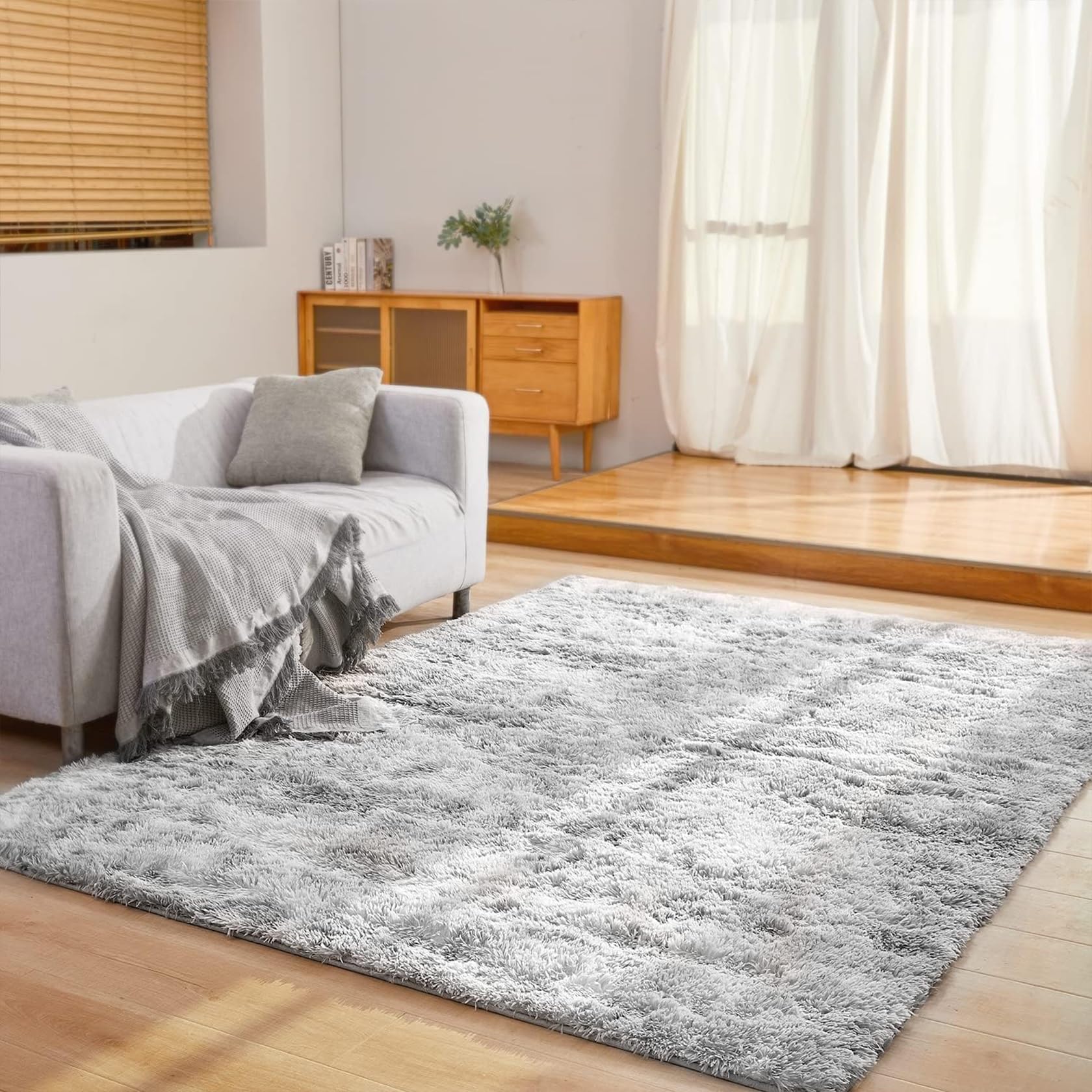 HOKXUAN Alfombra para La Sala de Estar 90 x 120 cm Lavables y Antideslizante Alfombra de Dormitorio de Pelo Corto Varios Tamaños para Dormitorio, Comedor, Pasillo, Gris Claro