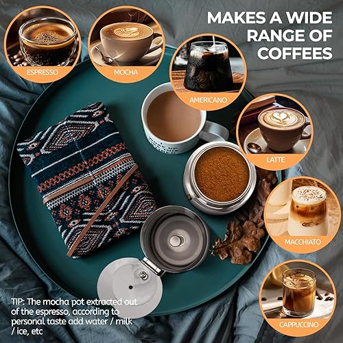 Miniatura 6 de 2 tazas de 3.4 fl oz Moka Pot de acero inoxidable, cafetera de café expreso para estufa, cafetera de estilo clásico italiano, Greca, Cafetera,
