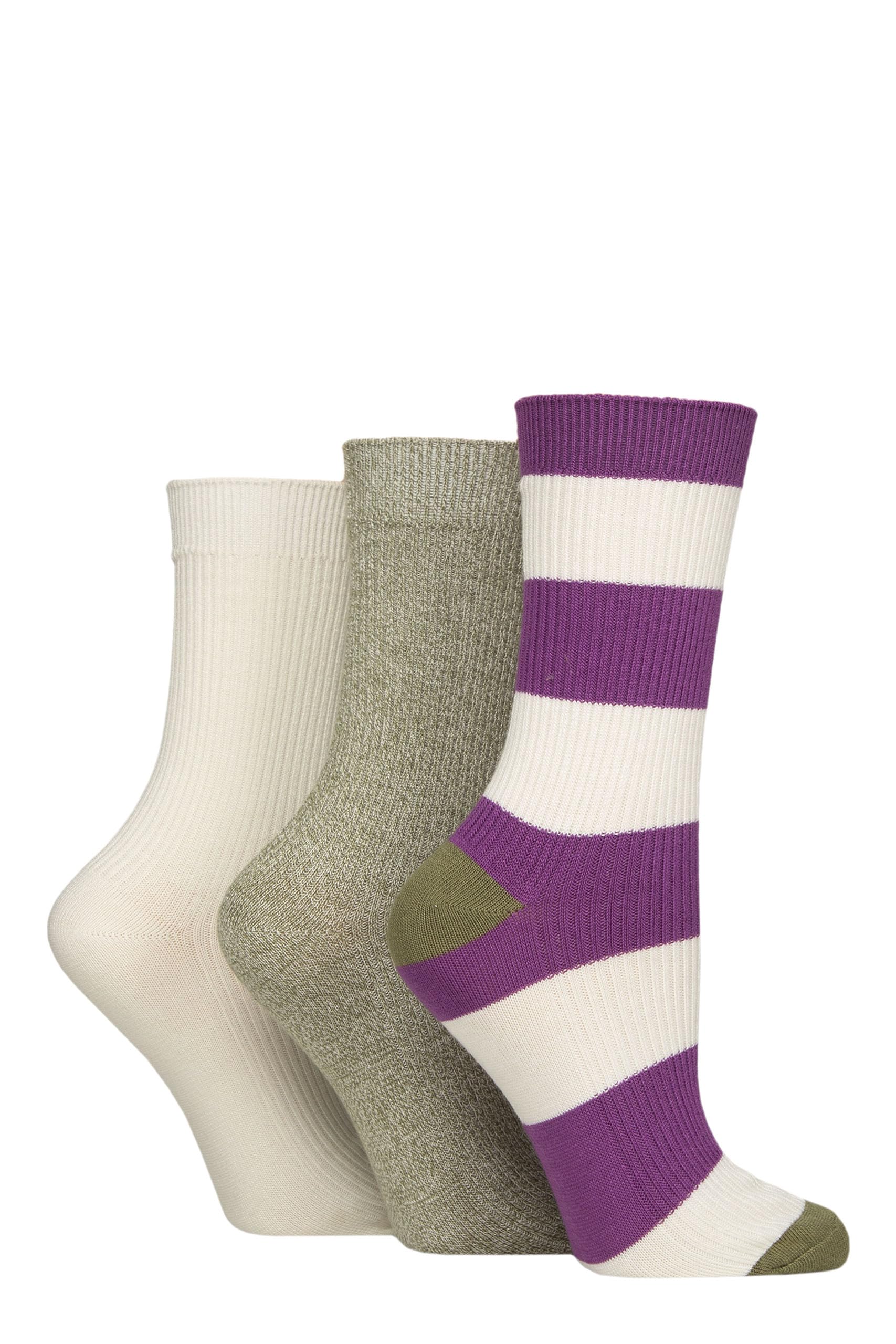 Sockshop Women's Wild Terrain Bamboo Ribbed Socks - Soft, Breathable, Cooling, Striped, Patterned, 3 Pairs, Size 4-8 (Uk, Numeric, 4, 8, Regular, Regular, )
