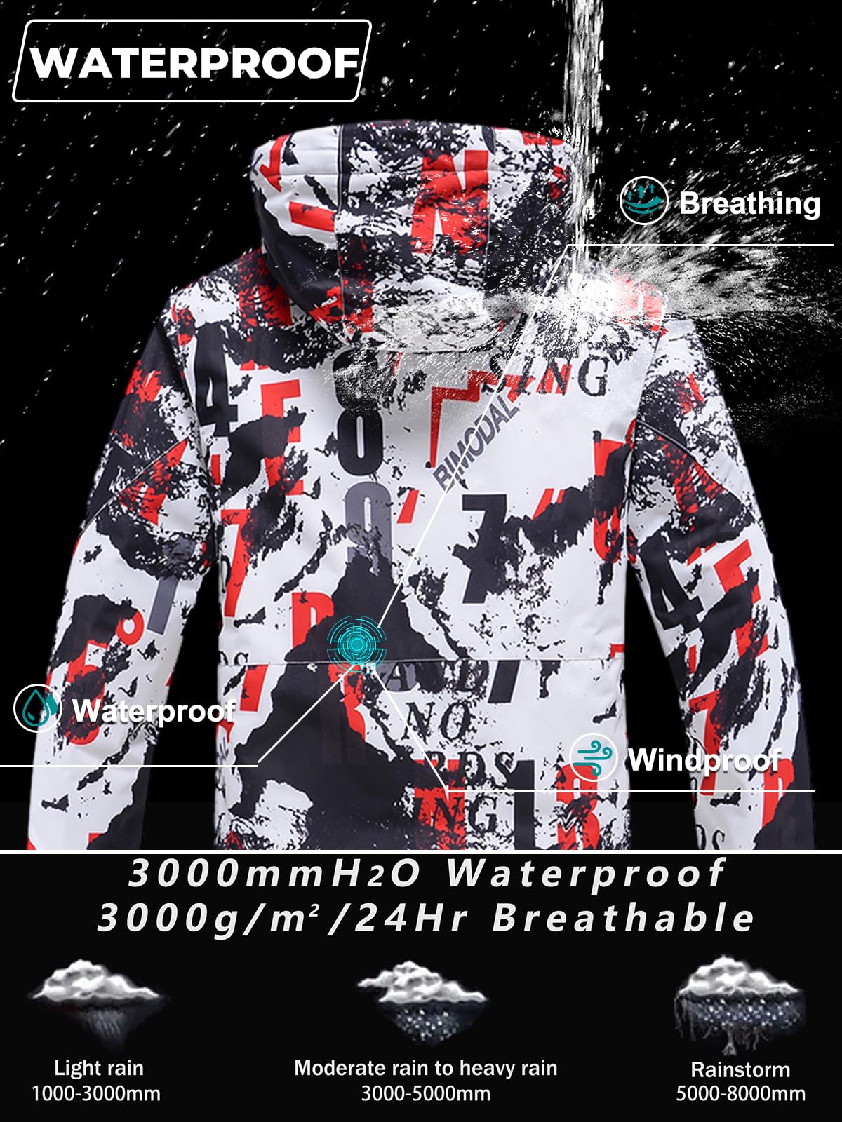 HOUZONIY Herren Skianzug Set Herren Schneeanzug Warmer Winddichter 2-Teiliger Schneeanzug(238+Weiß XL)