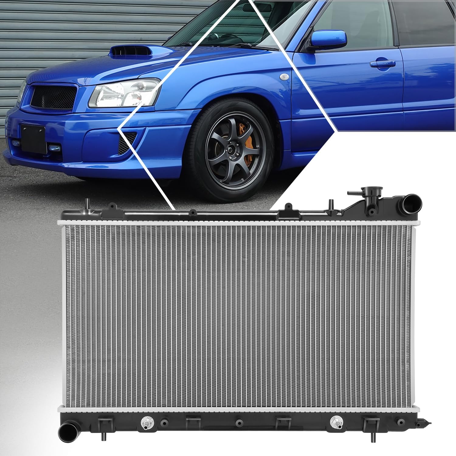 PM PERFORMOTOR DPI 2674 Cooling Radiator Replacement Compatible with Subaru Forester Non Turbo 2003-2005 2.5L, 27-3/16" W X 14-1/8" H X 5/8" D, 1-9/16" Inlet / 1-1/2" Outlet