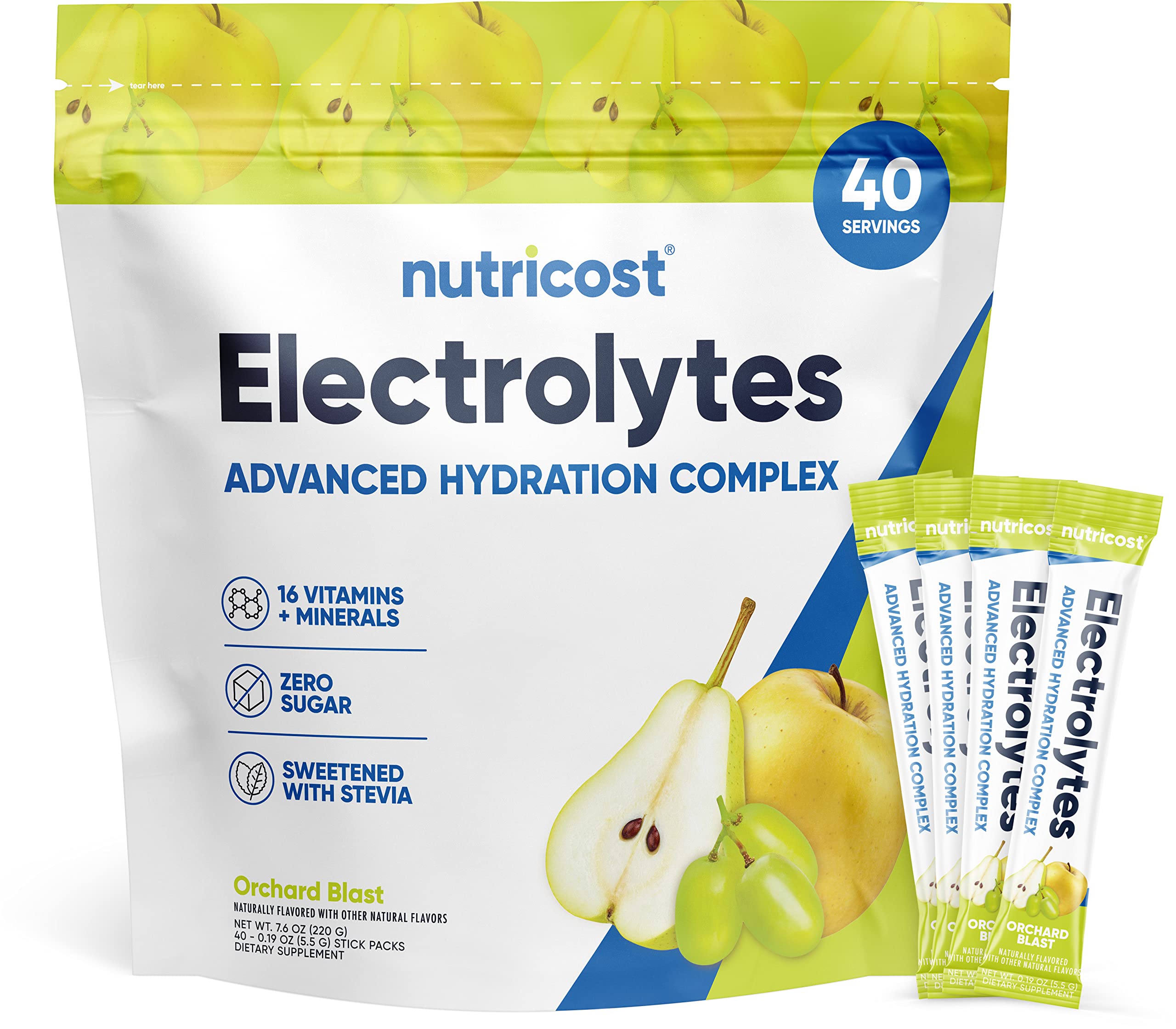 Nutricost Electrolytes Powder Hydration Packets (Orchard Blast, 40 Servings) Low Calorie Keto Electrolytes Sweetened with Stevia - Non-GMO, Gluten Free and Sugar Free