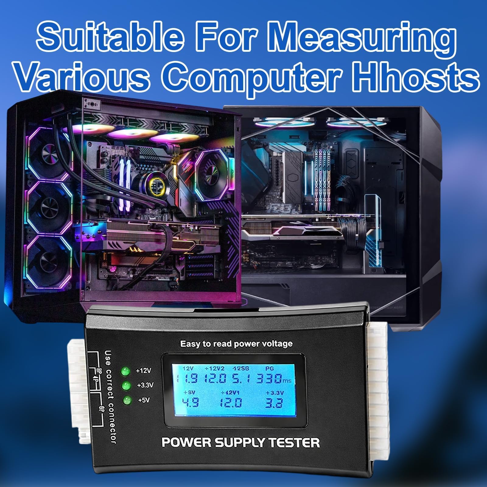 20/24 4/6/8 Pin PC Power Supply Tester, Universal PSU Tester with 1.8” LCD Display for ATX/ITX/IDE/HDD/SATA/BYI Connectors, Desktop Computer Power Check Tool for Maintenance Troubleshooting — view 7