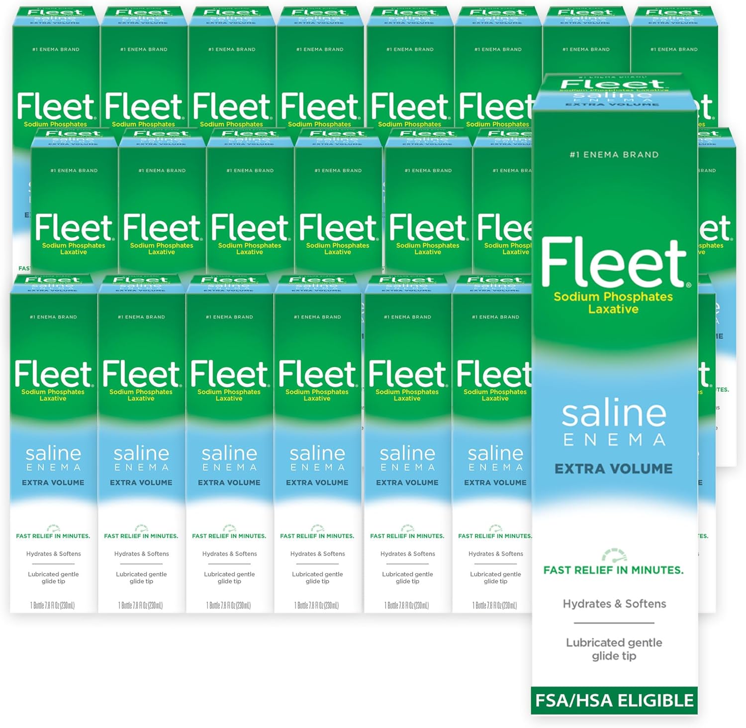 Fleet Laxative Saline Enemas for Constipation Relief for Adults, Extra Volume, Fast and Effective, 7.8 Fl Oz Each, Pack of 24 Bottles