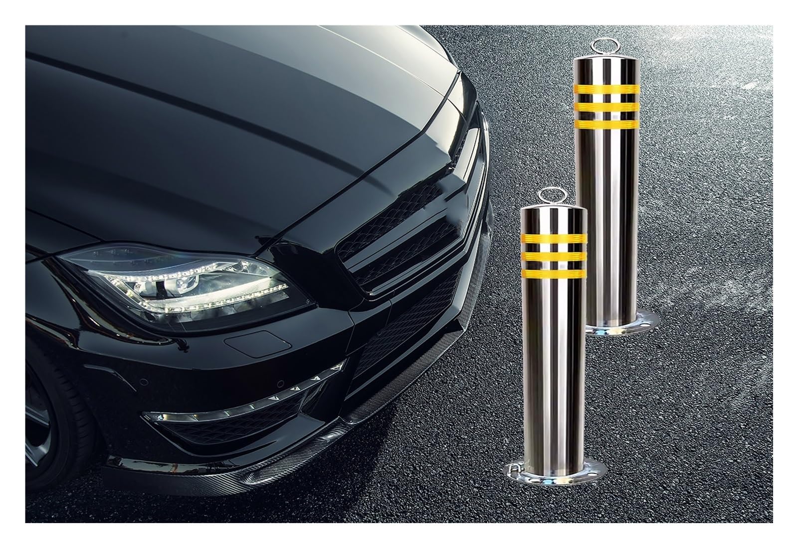 JYBNBBE Parking Bollards Post Cone Driveway Caution Sign Detachable Safety Bollard Parking Barrier, Steel Traffic Delineator Post with Reflective Strips and Hanging Ring,2Pack-H80cm