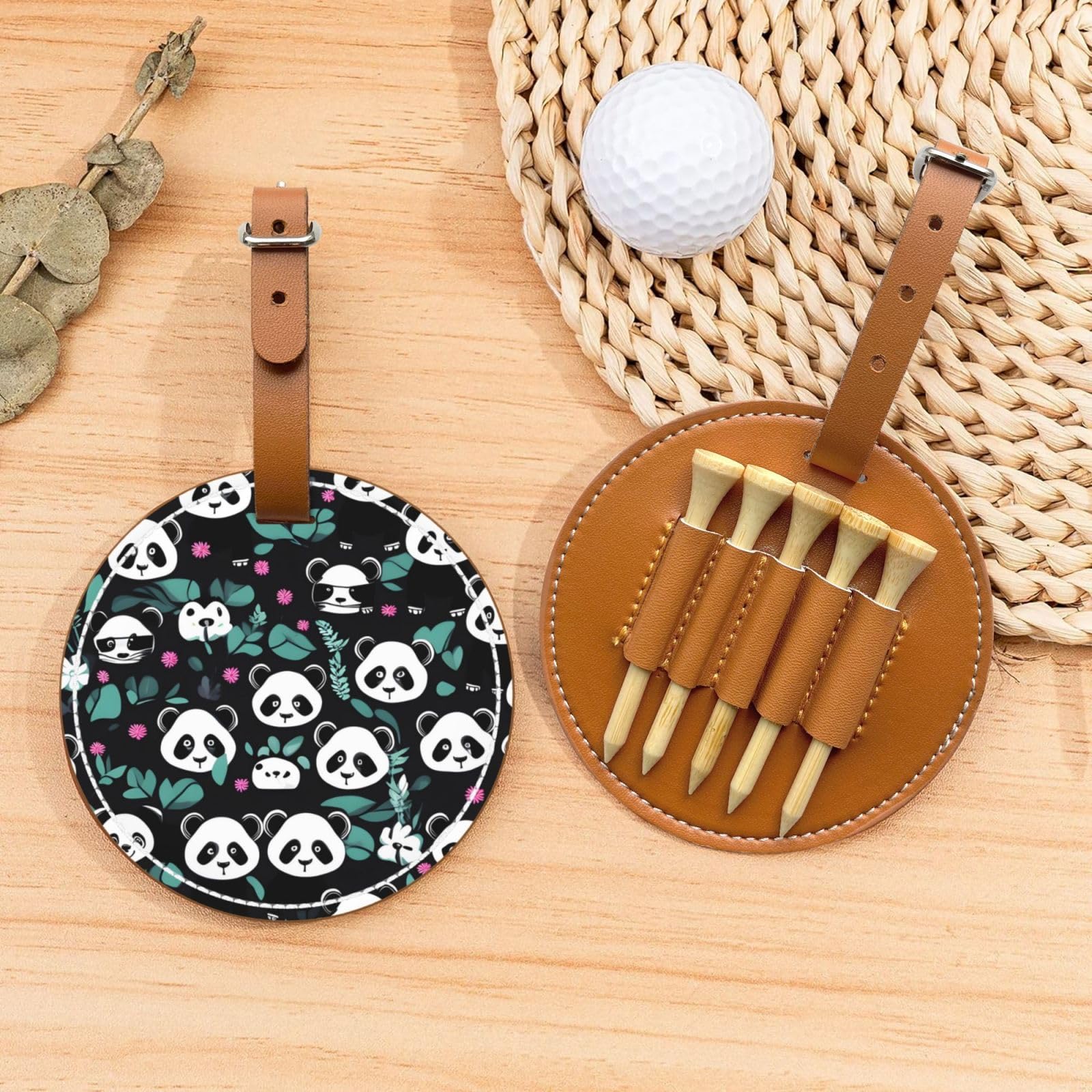 Panda cute face Brown Printed golf tee storage bag - portable design, easy to organize tee