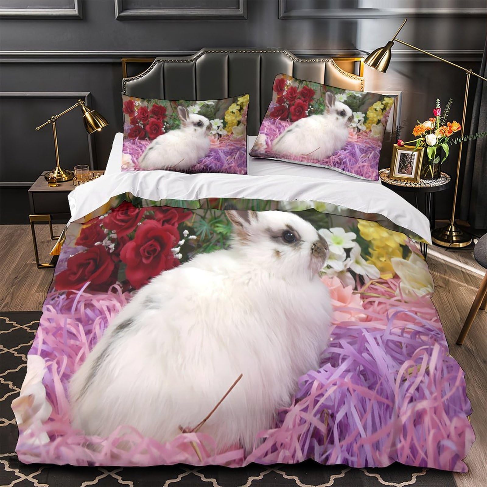 Parure de lit lapin mignon 140x200 housse de couette enfant en microfibre