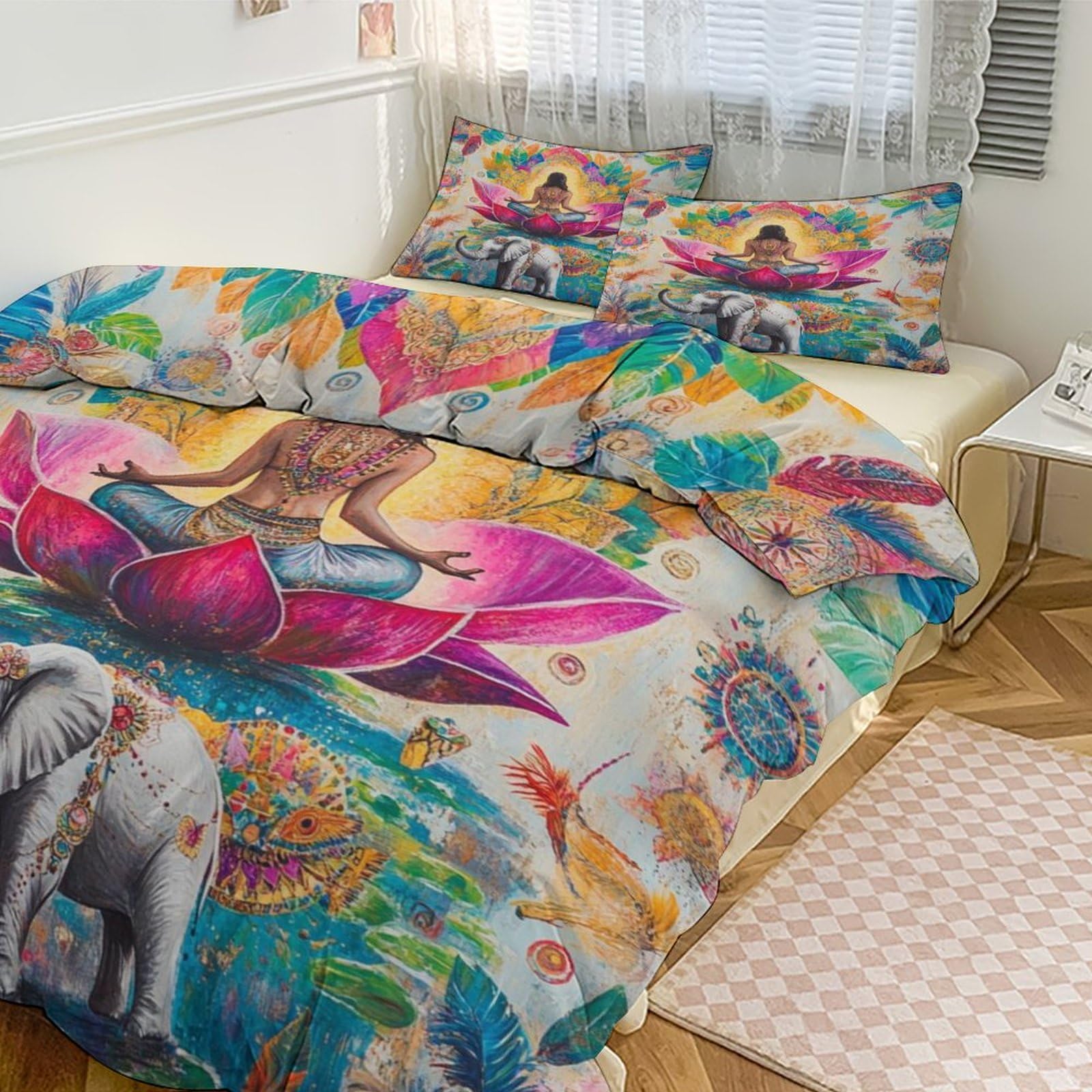 Parure de lit 3 pièces housse de couette 135 x 200 cm éléphant Noël garçon fille