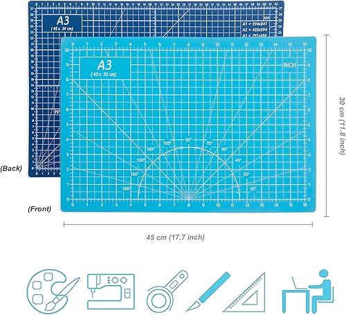 Miniatura 2 de TCAIRG Tapete de corte autorreparable de 18 x 12 pulgadas, antideslizante, de PVC de doble cara, 5 capas A3, tapete giratorio para manualidades,