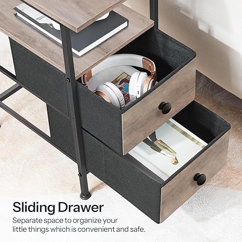 Miniatura 4 de HOOBRO Juego de 2 mesas auxiliares estrechas con luz LED y puerto USB C, mesita de noche con estación de carga, mesa auxiliar delgada con 2 cajones