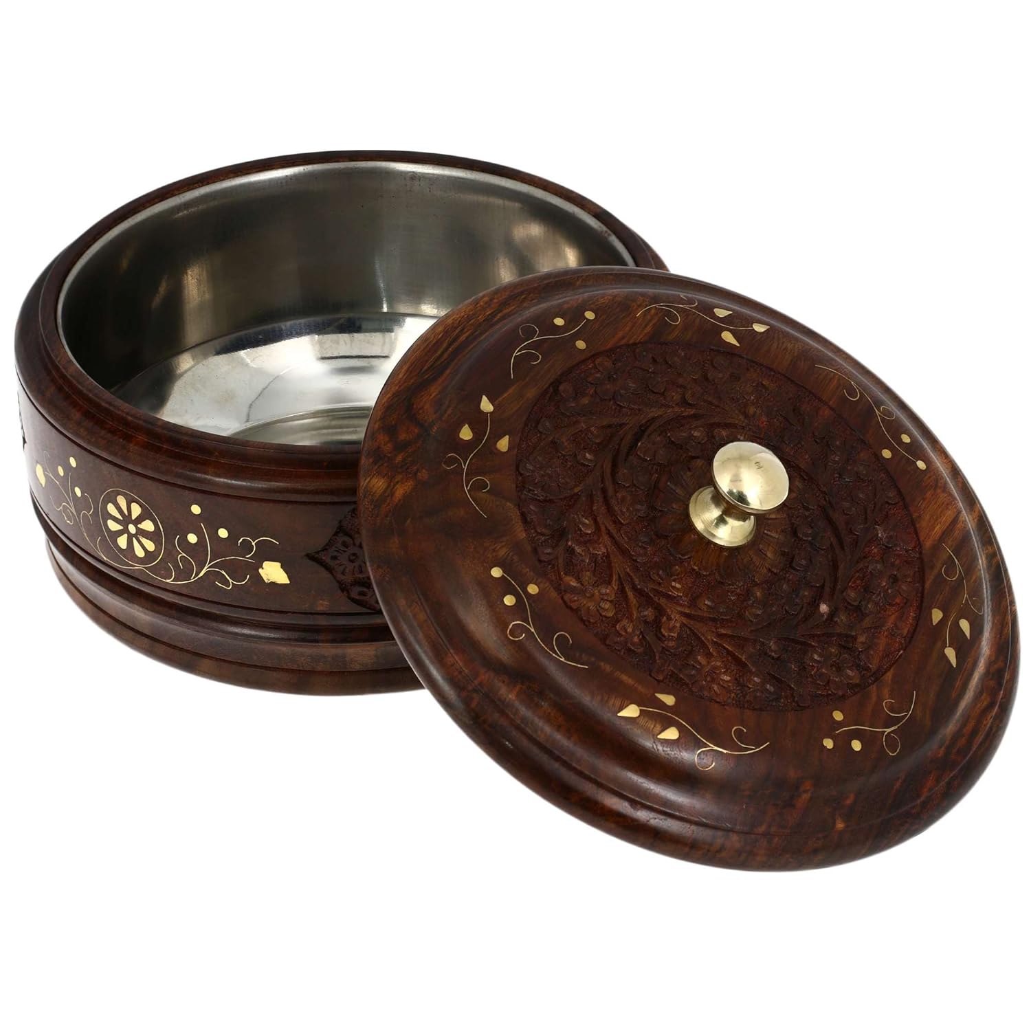 Buy Handcrafted Wooden Box Stainless Steel Pot Serving Bowl With Lid