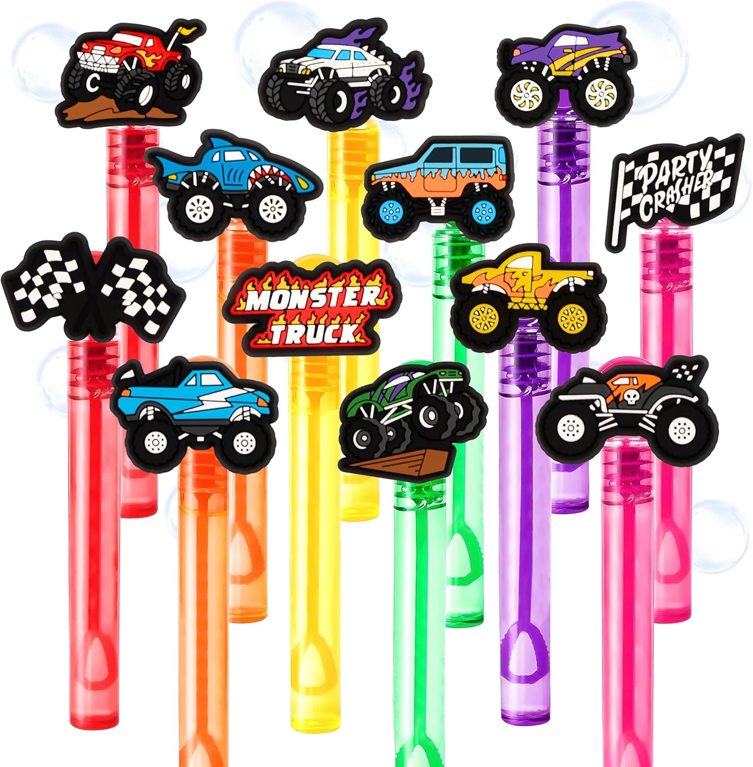 Monster Truck Party Favors for Kids – 24PCS Car-Themed Bubble Wands, Great for Birthday Party Supplies, Pinata Fillers, Goodie Bags & Classroom Rewards