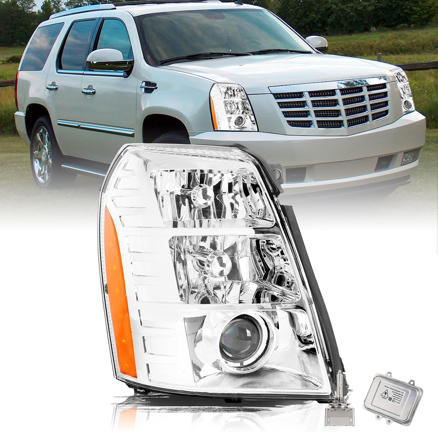 Aosky Headlights Compatible with 2007-2014 Cadillac Escalade HID/Xenon Headlamps Head Lights Lamps Replacement,Driver Side