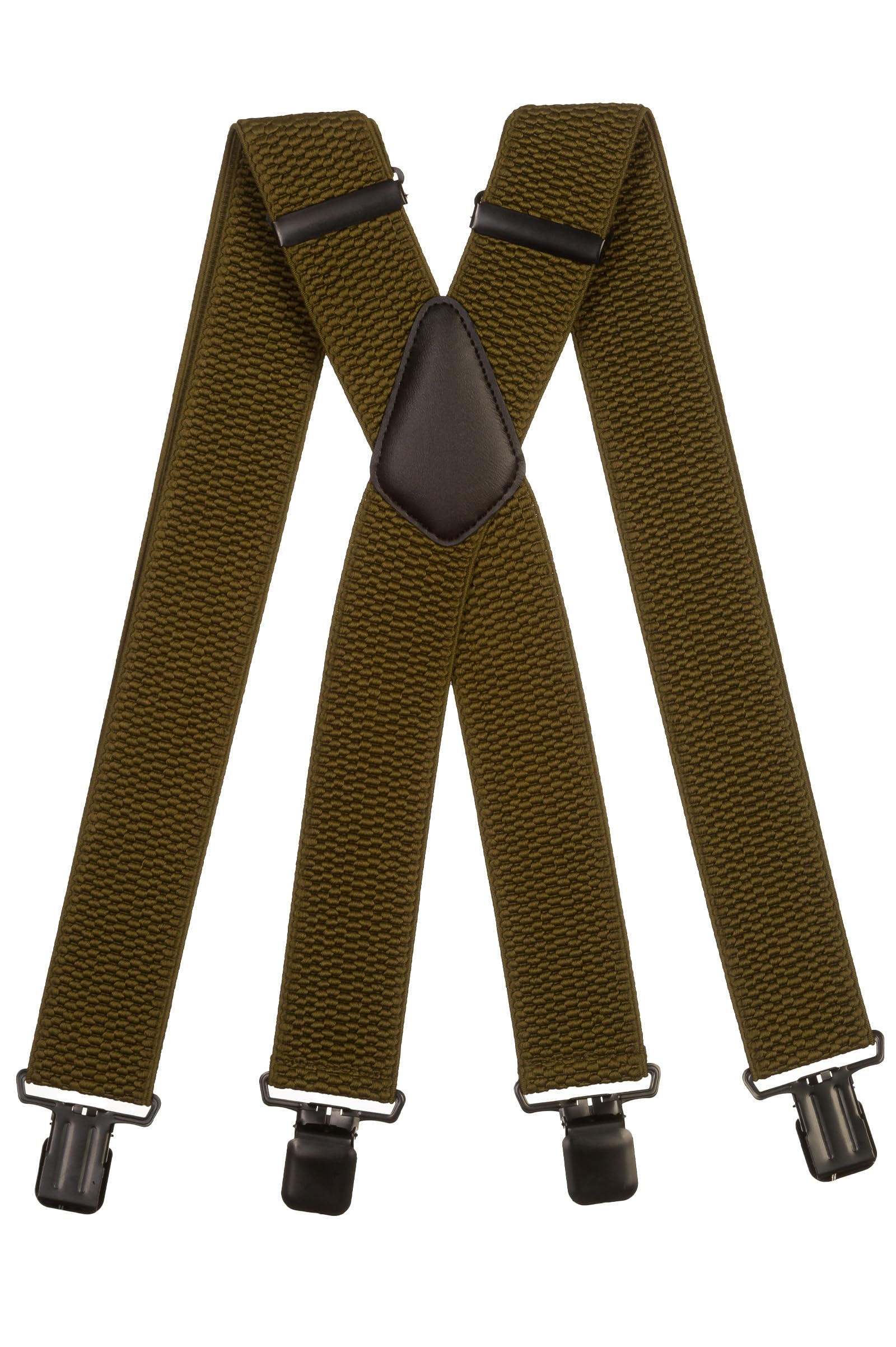 Olata Men's Extra Wide X-Shape Braces/Suspenders - 5cm. Olive Green (Black Clips)