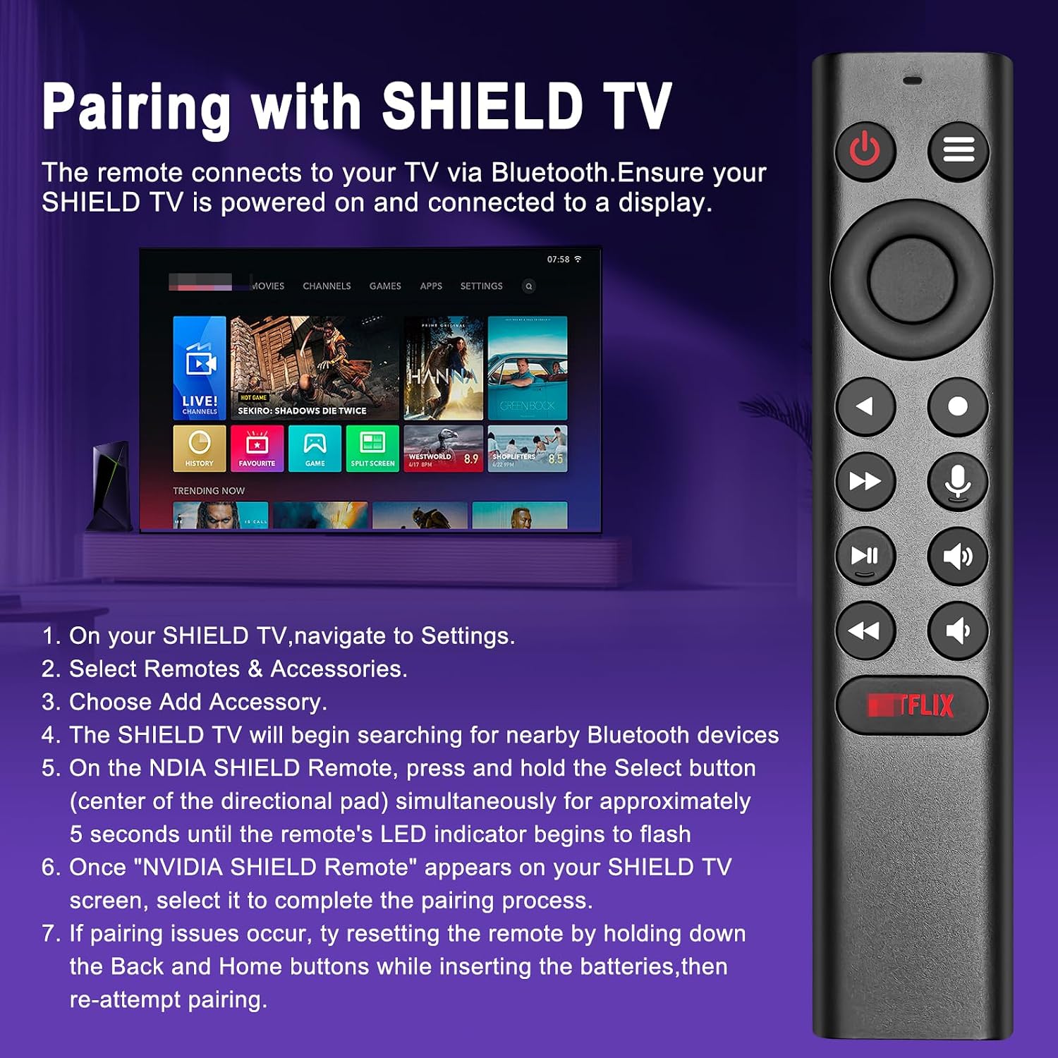 Replacement P3700 Backlit Voice Remote Control for NVIDIA Shield TV Series and Pro 2026 4K HDR Android Streaming Player, Bluetooth Controller with Voice Search & Custom Shortcut Buttons image 5