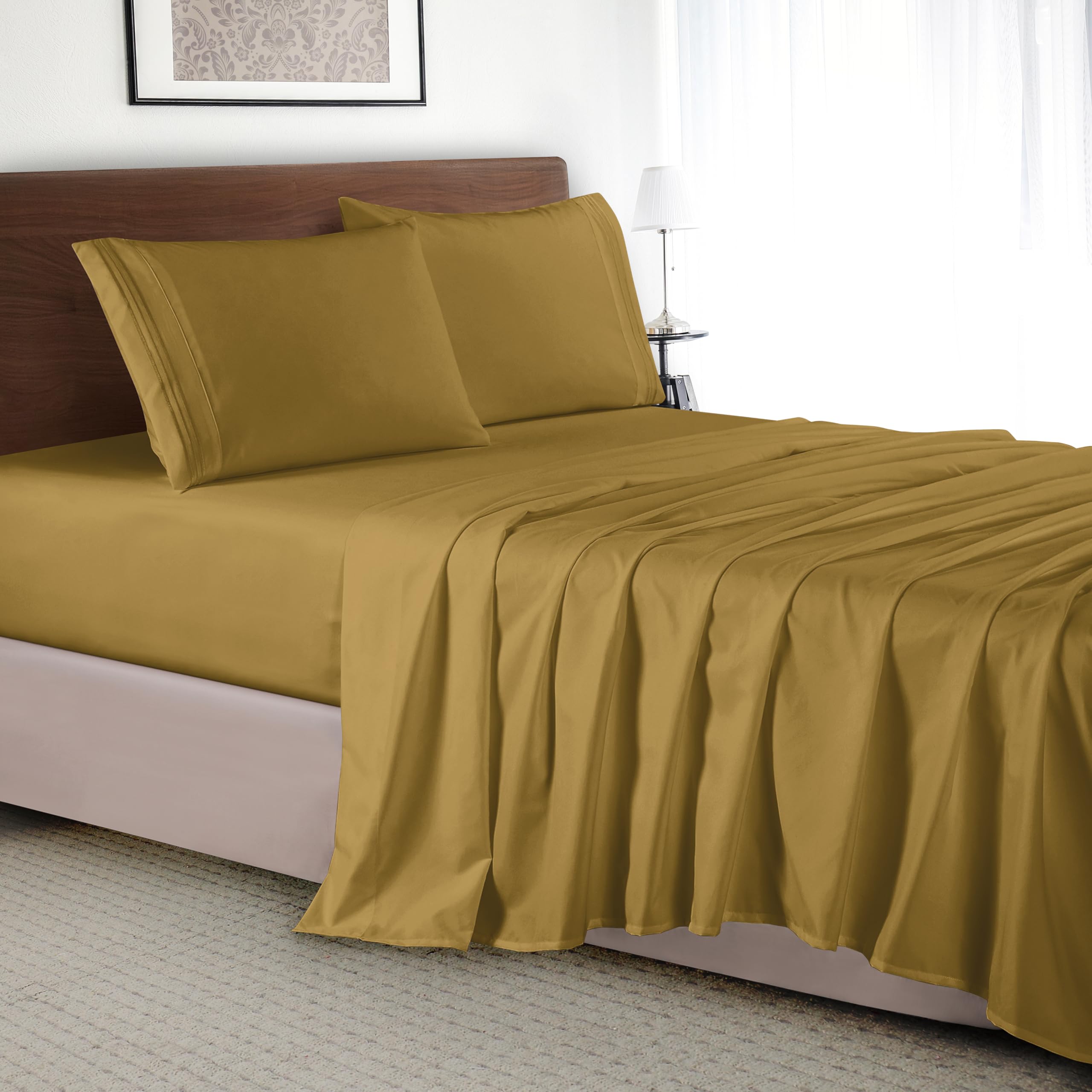 Elegant Comfort Luxury 4-Piece Bed Sheet Set - Luxury Bedding 1500 Premium Hotel Quality Microfiber, Wrinkle Resistant Cool & Breathable, Easy Elastic Fitted, Queen, Mocha โ image 1