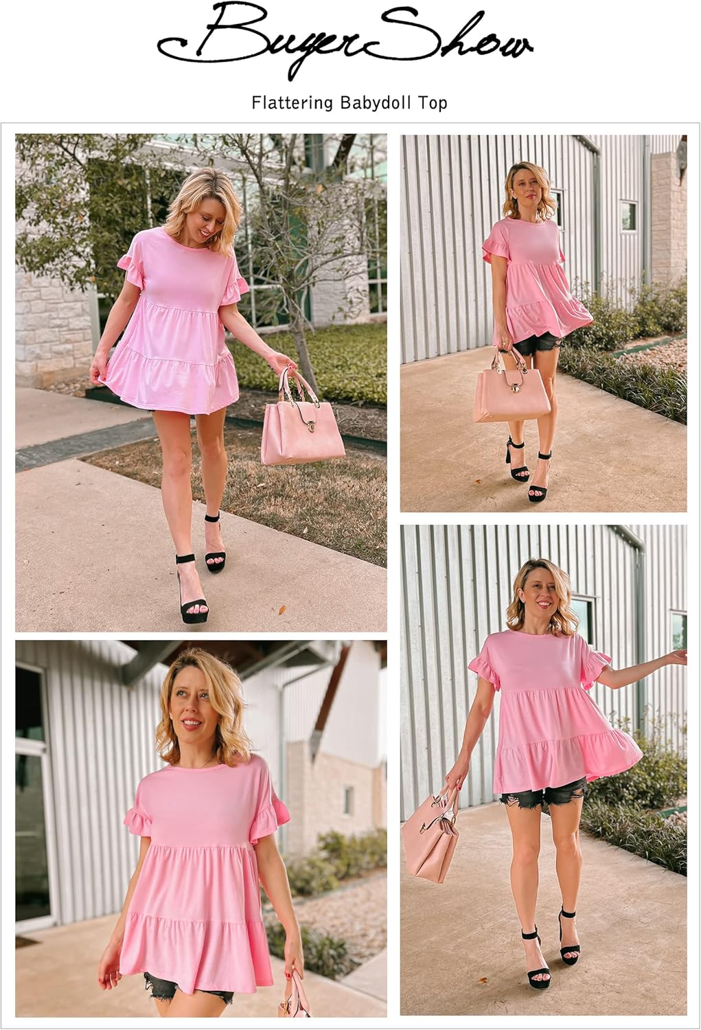 Neineiwu Women's Casual Ruffle Short Sleeve Crewneck Loose Tops Blouses Tunics - Image 6