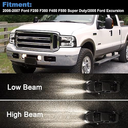 Miniatura 10 de Conjunto de faros delanteros halógenos, luz de circulación diurna compatible con Ford F250 F350 F450 F550 Super Duty05 Ford Excursion (carcasa