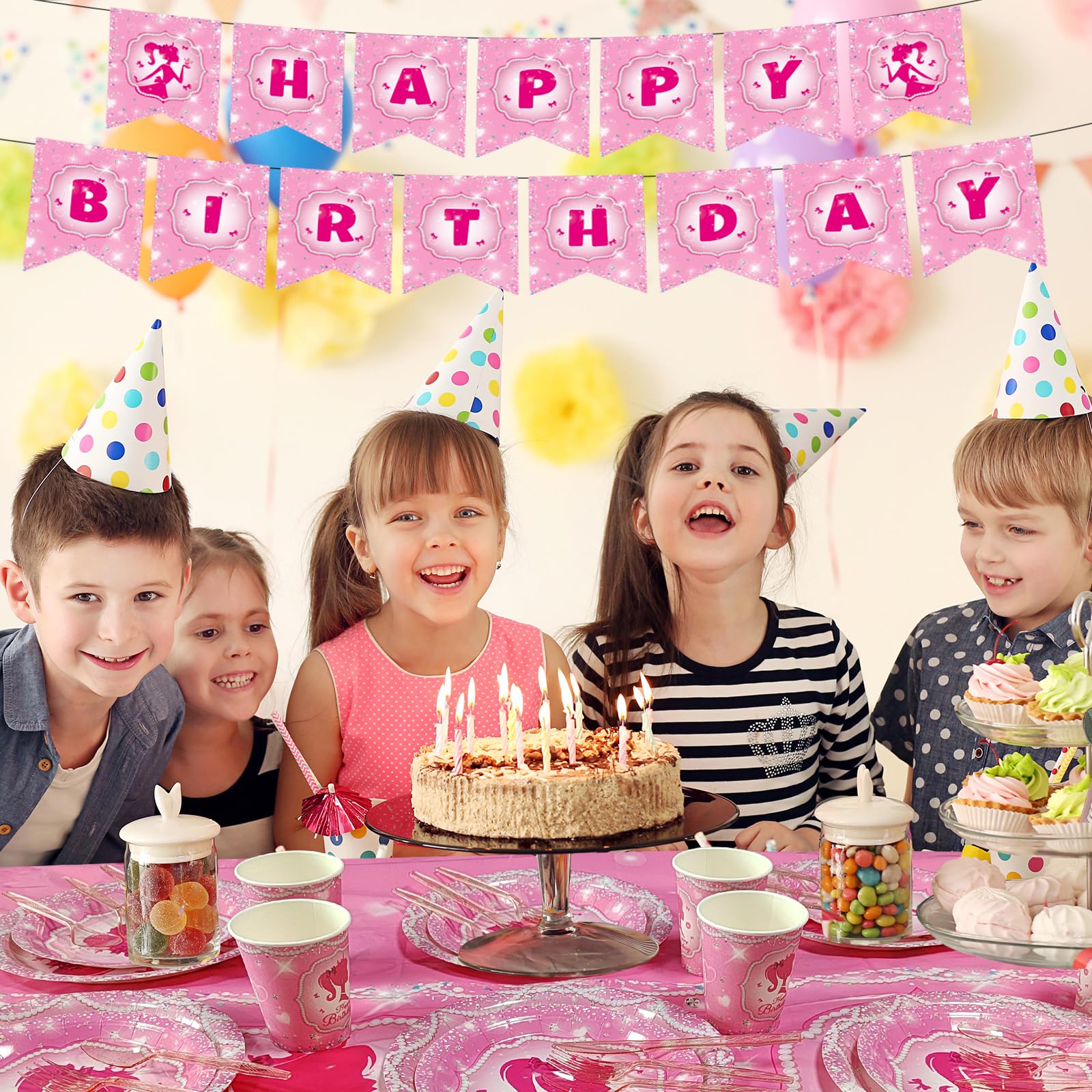 Juego De Vajilla De Papel Para Fiesta De Princesas - 53 Piezas, Para 16 Personas, Mantel Incluido