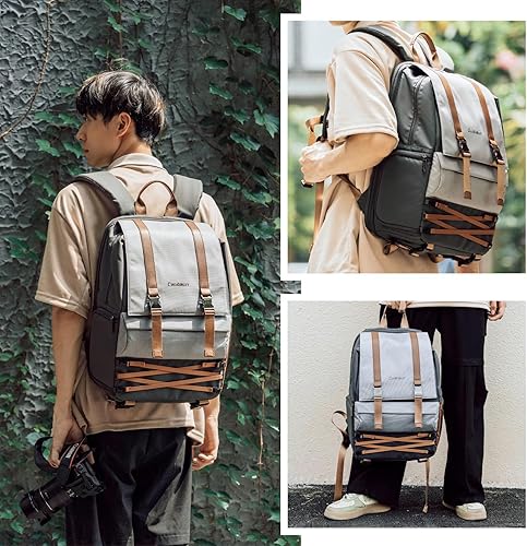 Miniatura 9 de Cwatcun Mochila impermeable para cámara, bolsa antirrobo, funda para cámara de viaje de fotografía con soporte para trípode, compartimento para