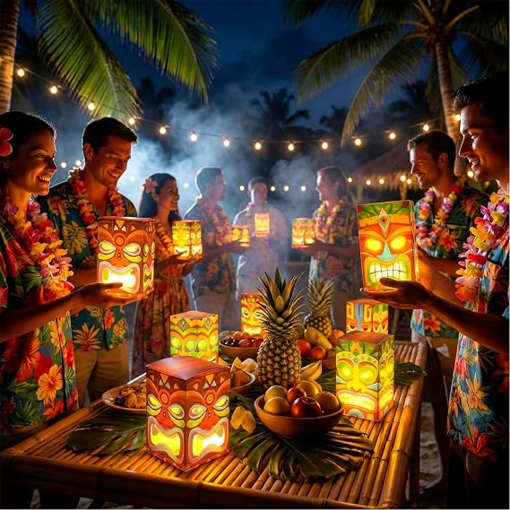 Baquler 24 Pcs Hawaiian Tiki Totem Boxes with Light Luau Party, 5.9 Inches