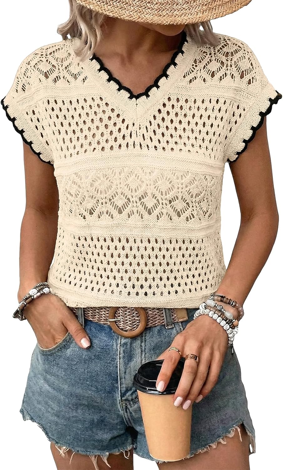 Acelitt Spring Summer Hollow Out Crochet Sweater Vest Sleeveless Cover Ups Beach Vacation Resort Cruise Outfits 2026