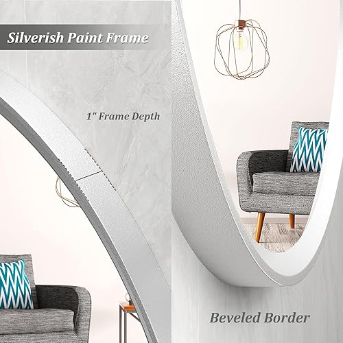 Miniatura 2 de Espejo de baño plateado de 16 x 20 pulgadas para pared, espejo con marco de metal plateado, espejo rectangular redondeado para tocador de baño,