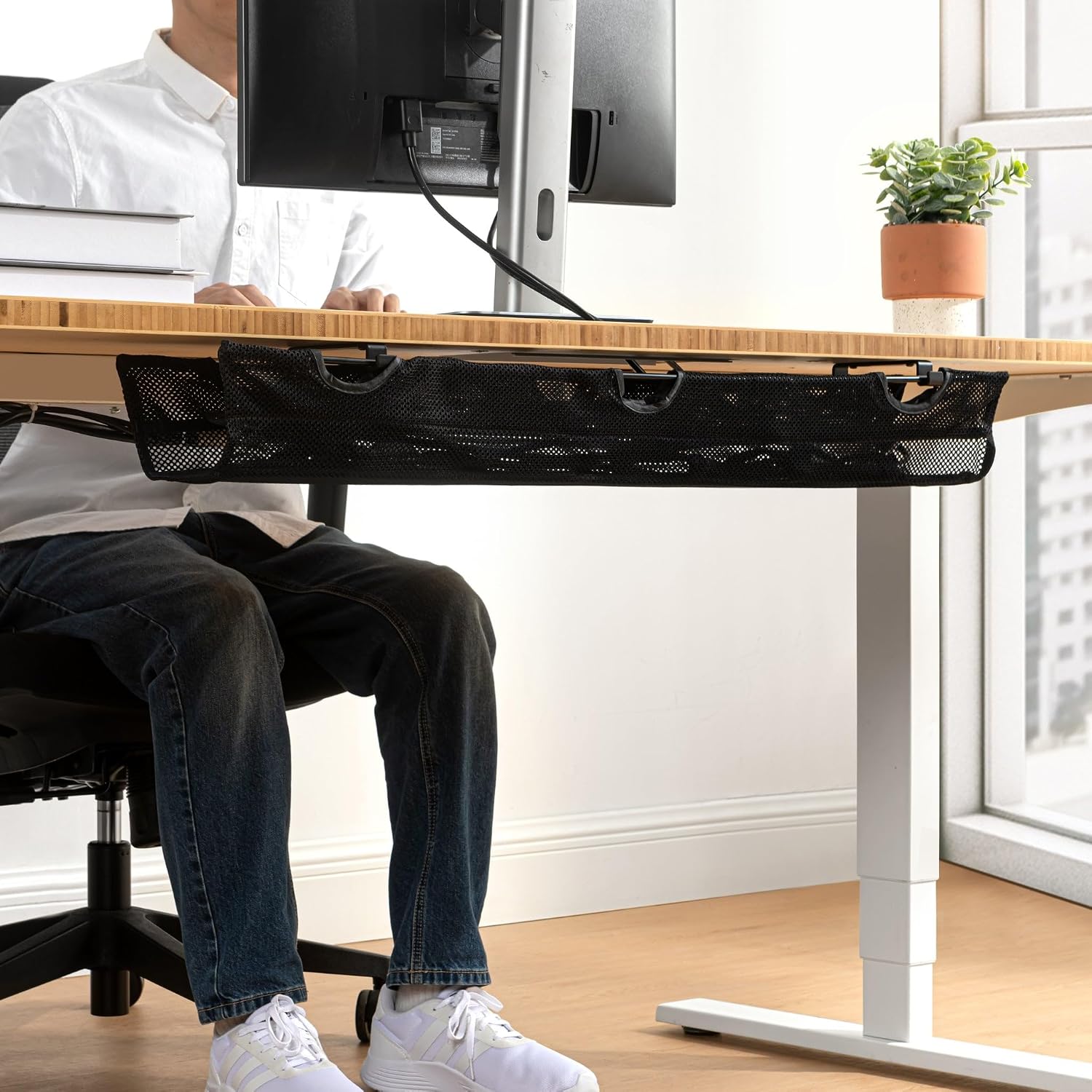Under Desk Cable Management - Breathable & Fire Retardant Mesh - Flexible Tray - Easy Installation - Adjustable Straps