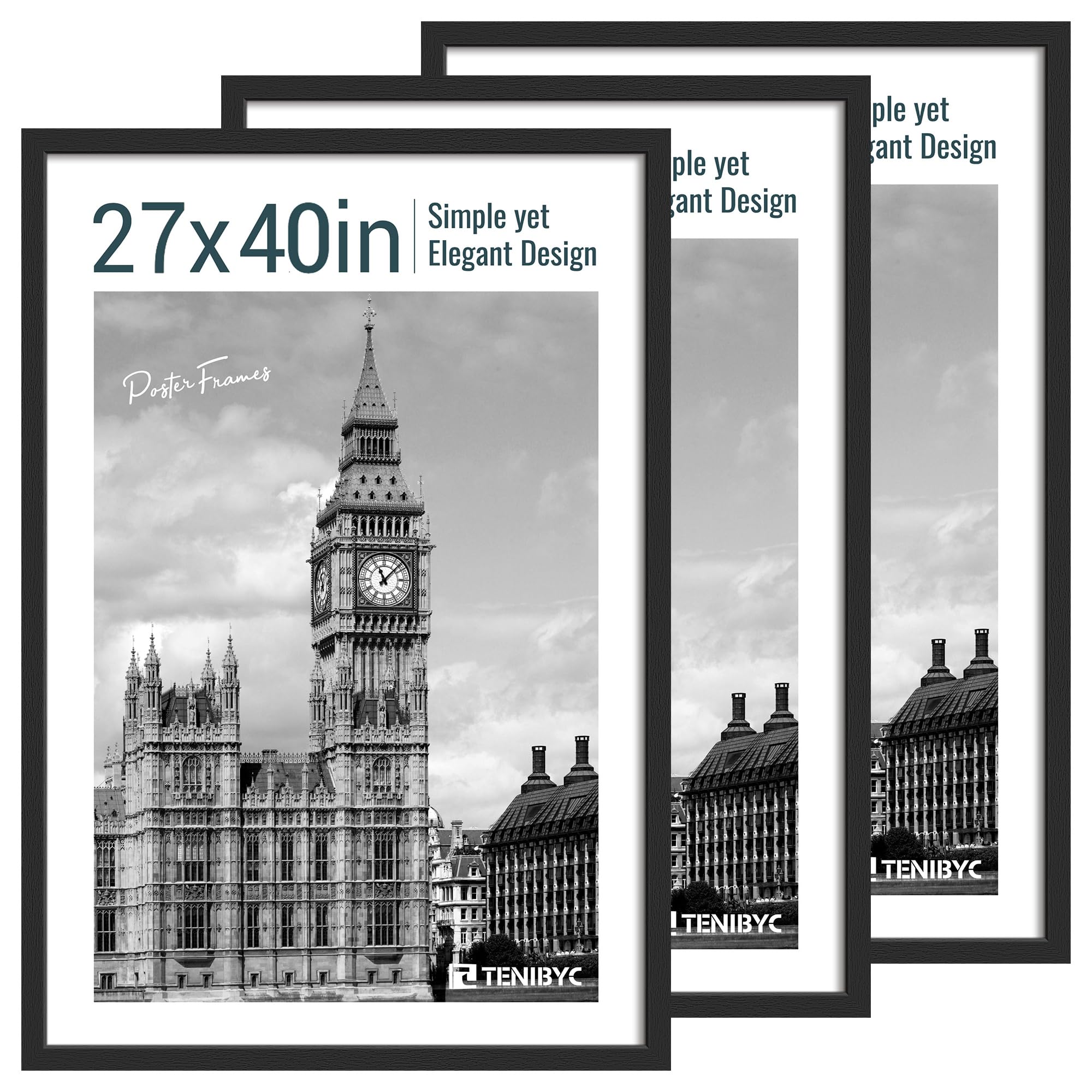 TENIBYC 27x40 Poster Frame 3 Pack Black Wood