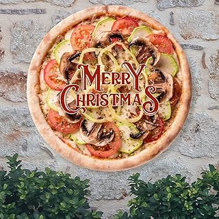 Boletus Spanish Sausage Pizza Welcome Sign For Front Porch Cute Food Metal Sign Merry Christmas Pizza Wall Art Farmhouse Wreath Sign Wall Decor For Kitchen Coffee Bar Indoor & Outdoor Decor 9x9in