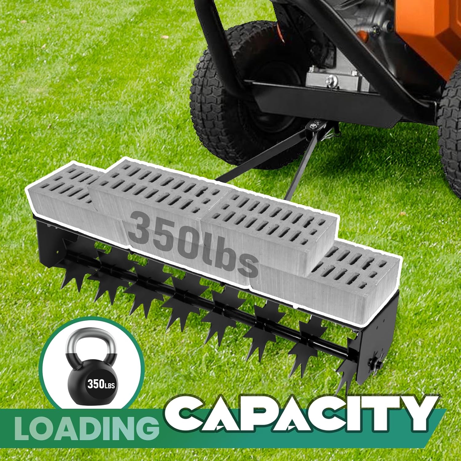 35" Plug Aerator Tow Behind, 350lbs Heavy-Duty, 2.5" Precision Aeration, All Soil Types, Tow Behind Dethatcher for Large Farm, Garden Lawns
