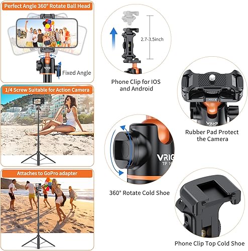 Miniatura 4 de VRIG TP-06 - Trípode extensible para teléfono clip de teléfono para selfie trípode de cámara de cabeza de bola de 360 para iPhoneGoPro ligero para