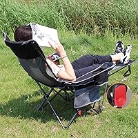 Vista 2 de Reclining Camping Chair with Removable Footrest Lounge Chair with Headrest, Cotton Cushion, Portable Adjustable Folding Chairs