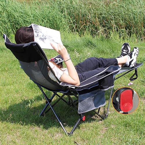 Miniatura 2 de Reclining Camping Chair with Removable Footrest Lounge Chair with Headrest, Cotton Cushion, Portable Adjustable Folding Chairs