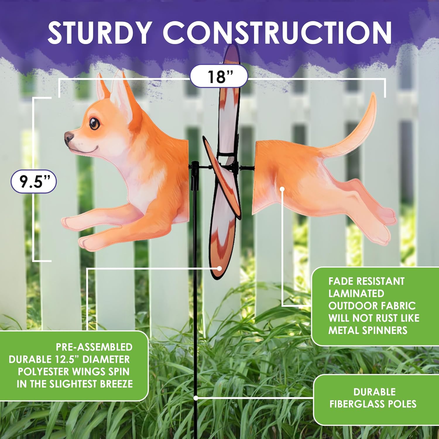Premier Kites Petite Spinner Chihuahua – Whimsical Wind Spinner for Yard & Garden, Durable Weather-Resistant Fabric, Easy to Assemble, Outdoor Decor for Patios, Lawns, & Fairy Lovers